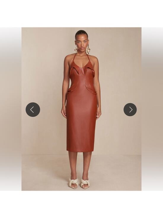 cult gaia Dresses & Skirts - cult gaia zahora brown faux leather halter style sculptural bust detail dress 10